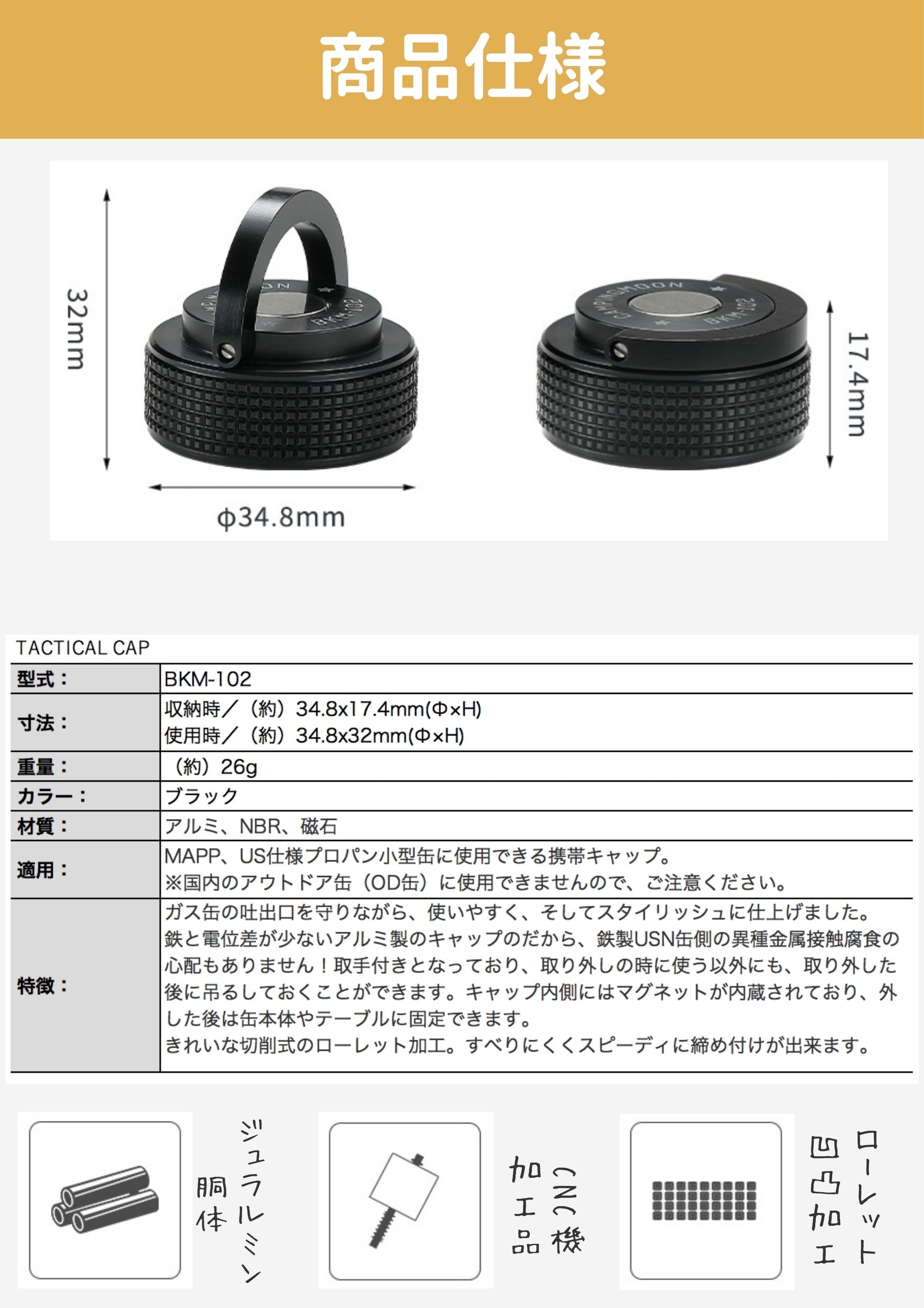 ガス缶用キャップ マグネット内蔵 BKM-102