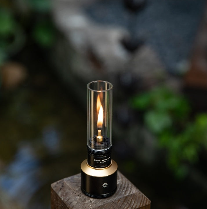 Campingmoon キャンドル風ガスランタン BKT-1D15 – 充てんタンク・木製
