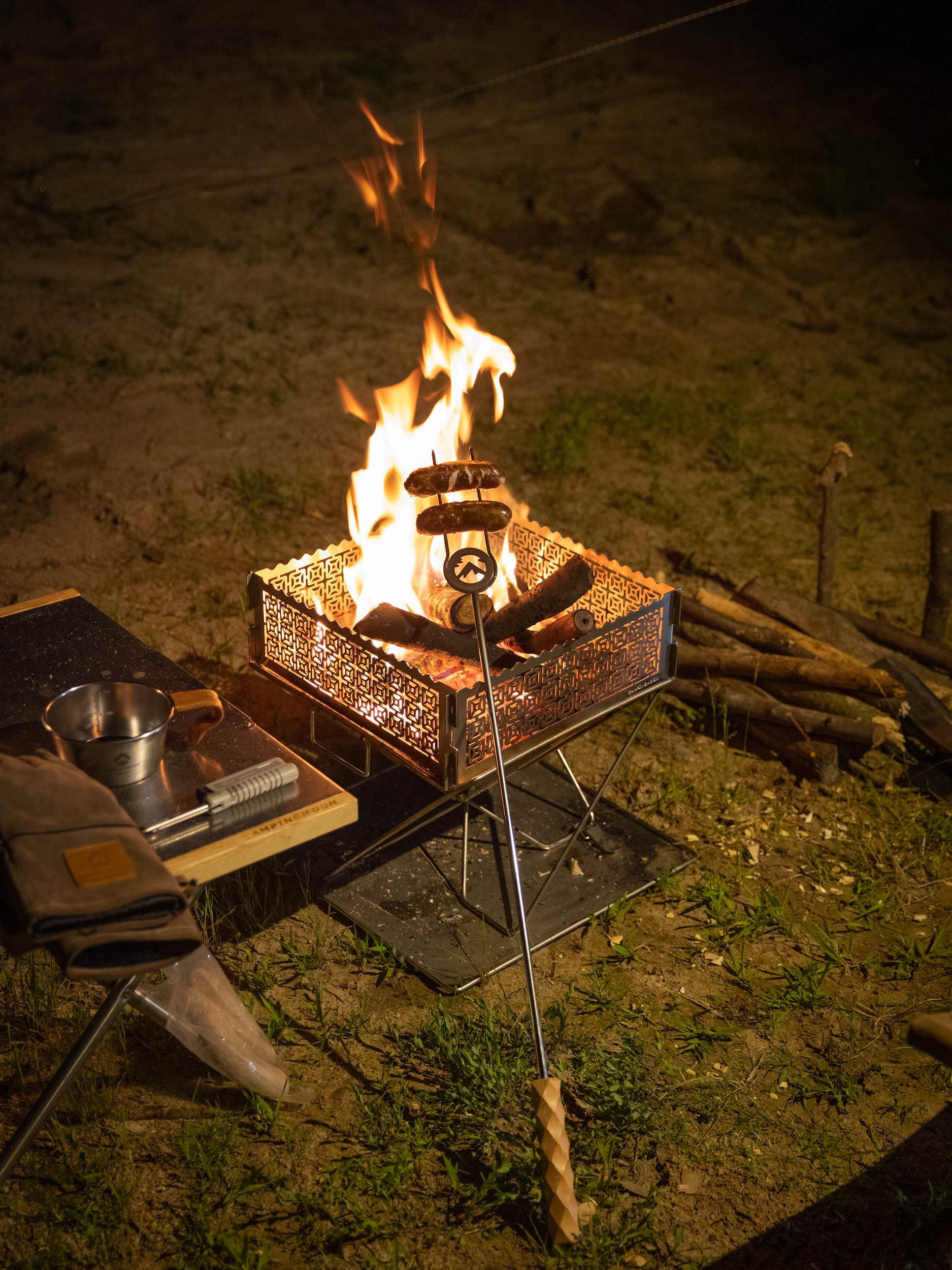 焚き火ロースティングスティック 分割式木製ハンドル MK-4